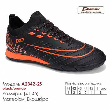 Кроссовки футбольные Demax A2342-2S черные, оранжевый сороконожки 41-45 экокожа